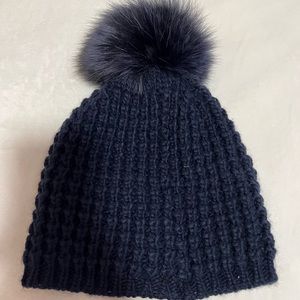NAVY KIKI&ELLA REAL FUR KNIT WINTER HAT